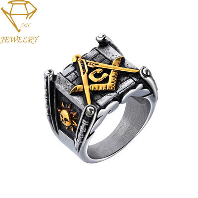 Παλαιό ασημένιο Signet ατόμων δαχτυλίδι Freemasonry PVD